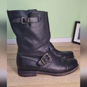 Frye Veronica Black Leather Buckle Boots Moto Slouchy Boho Pull On 7.5B